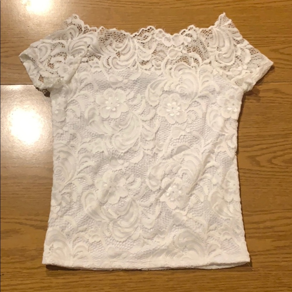 White Lace Off the Shoulder Shirt